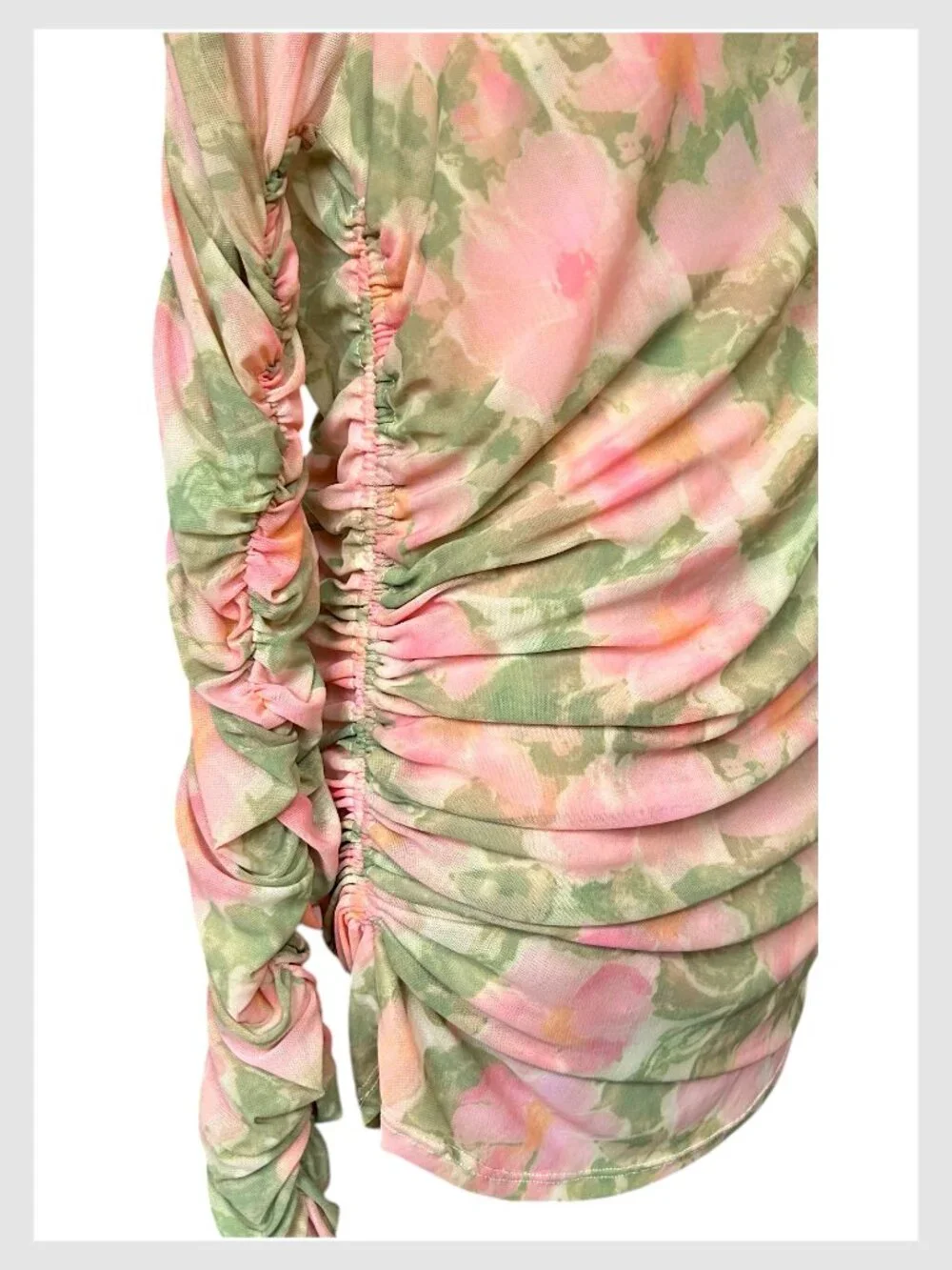 Free People Priya Blouse Pink Floral Mesh Ruched Off Shoulder L